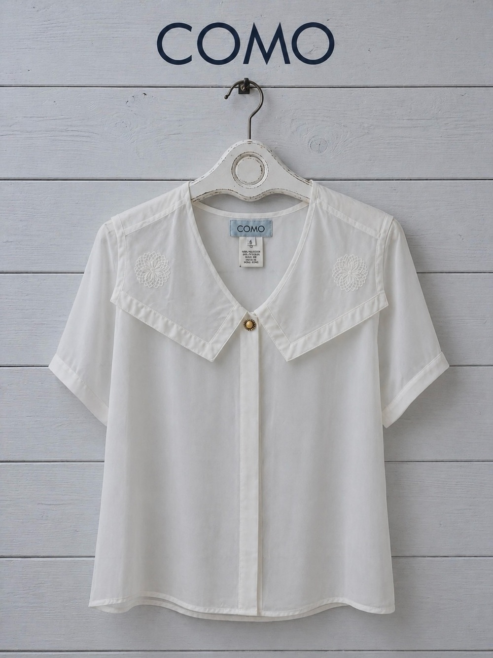 COMO Vintage White Sheer Collar Blouse Size 6